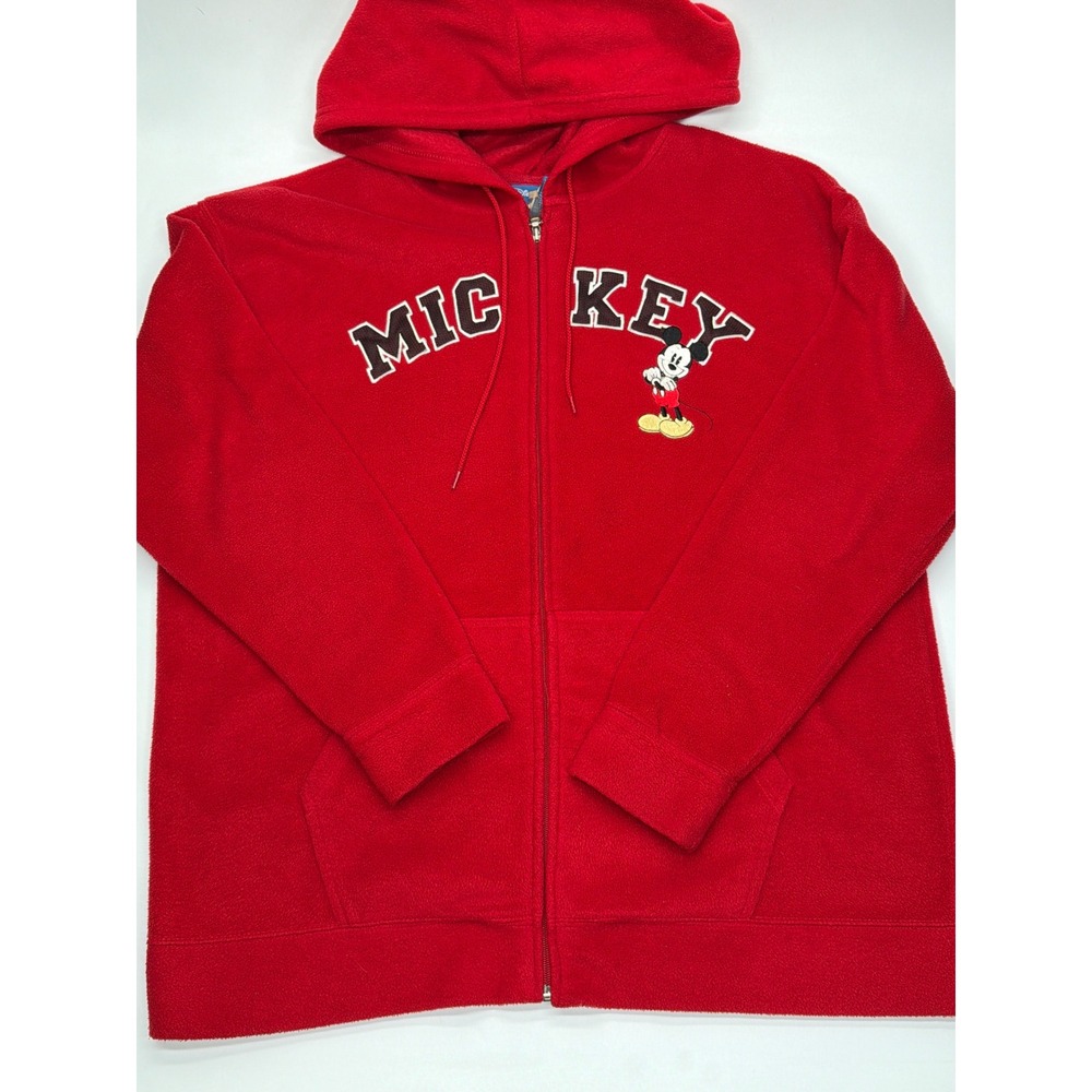 Disney Mickey Mouse Red Fleece Full Zip Hoodie Womens 1X Varsity‎ Graphic Jacket